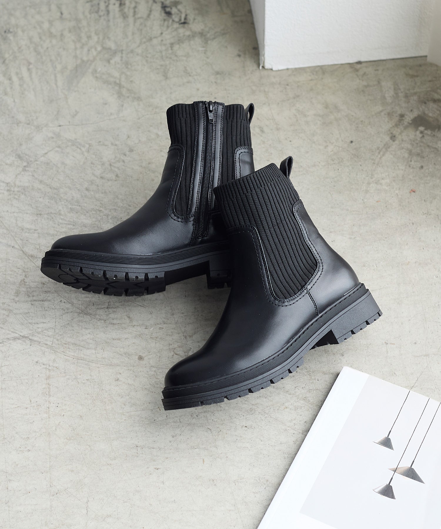 コカ COCA サイドゴアリブニットブーツ （BL） BL