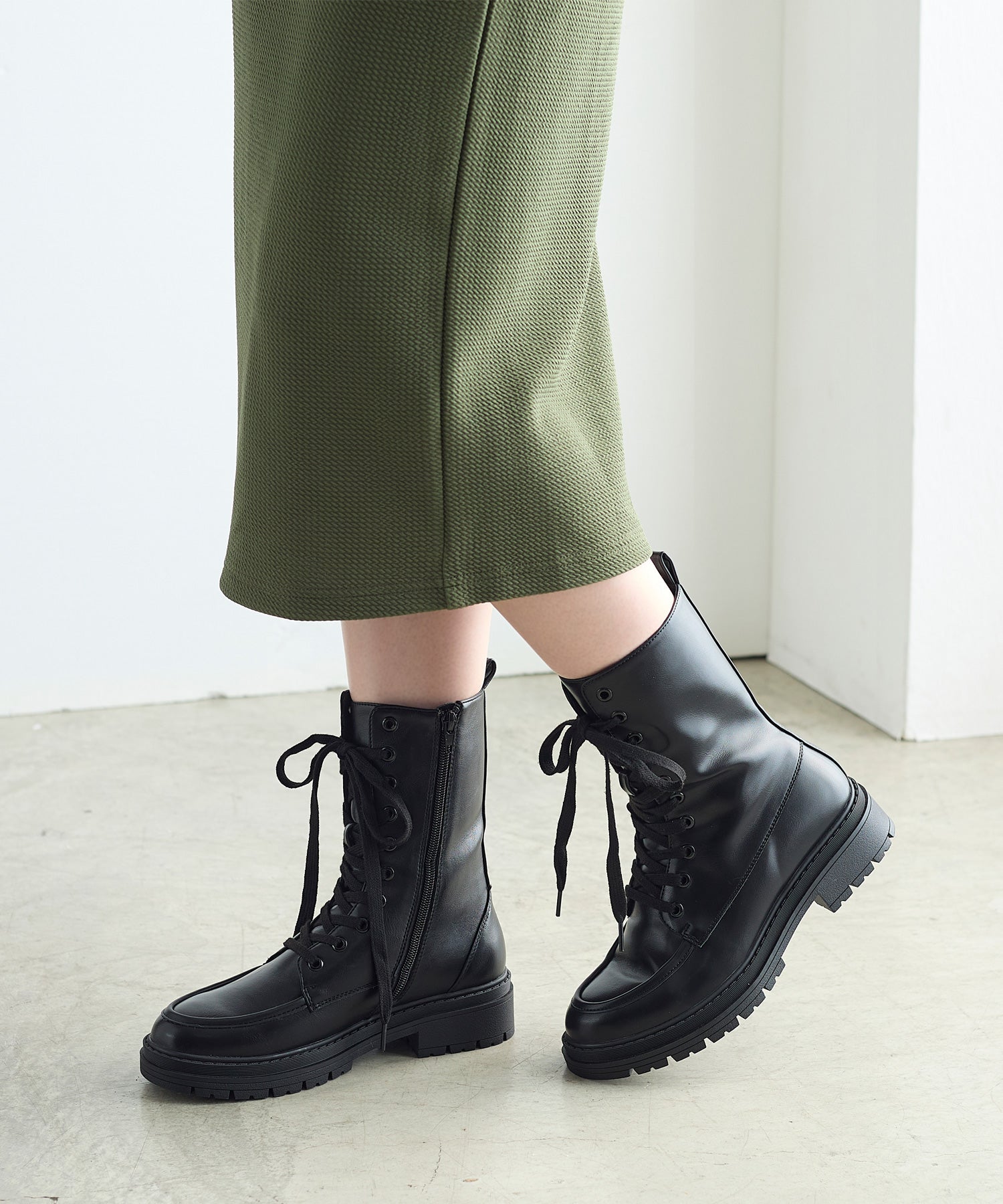 コカ COCA 厚底 レースアップショートブーツ （BL） BL