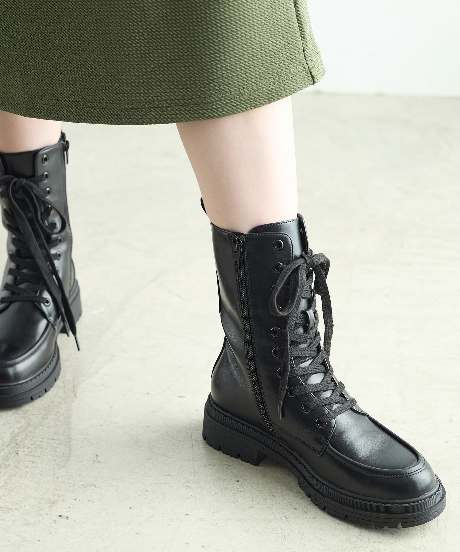 コカ COCA 厚底 レースアップショートブーツ （BL） BL