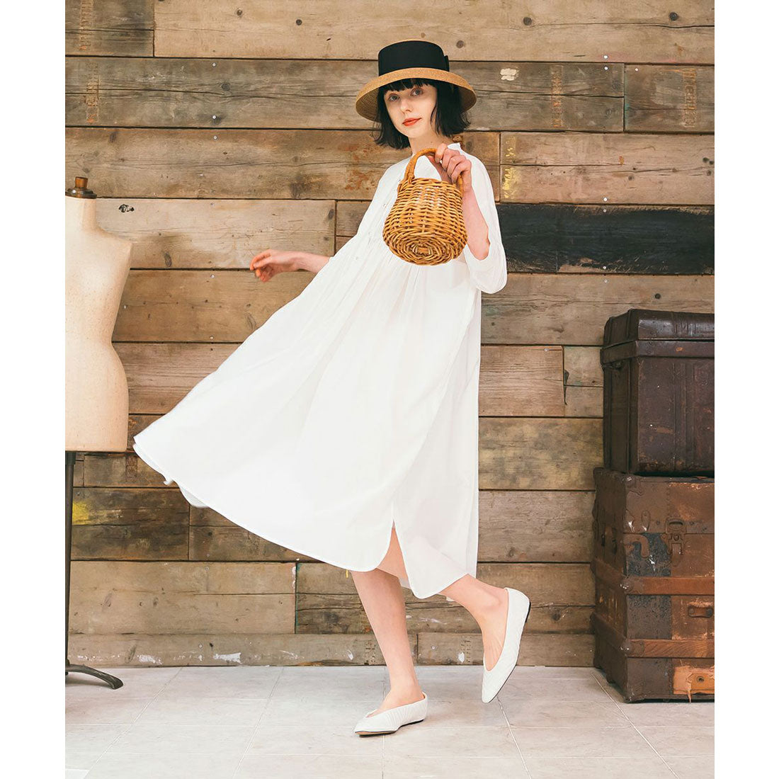 Couple Coeur Pintuck Volume Shirt Dress 【Washable】