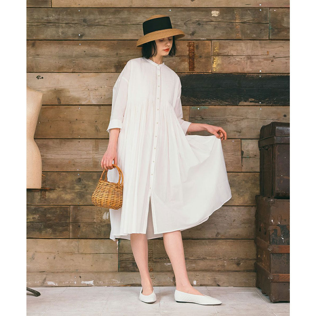 Couple Coeur Pintuck Volume Shirt Dress 【Washable】