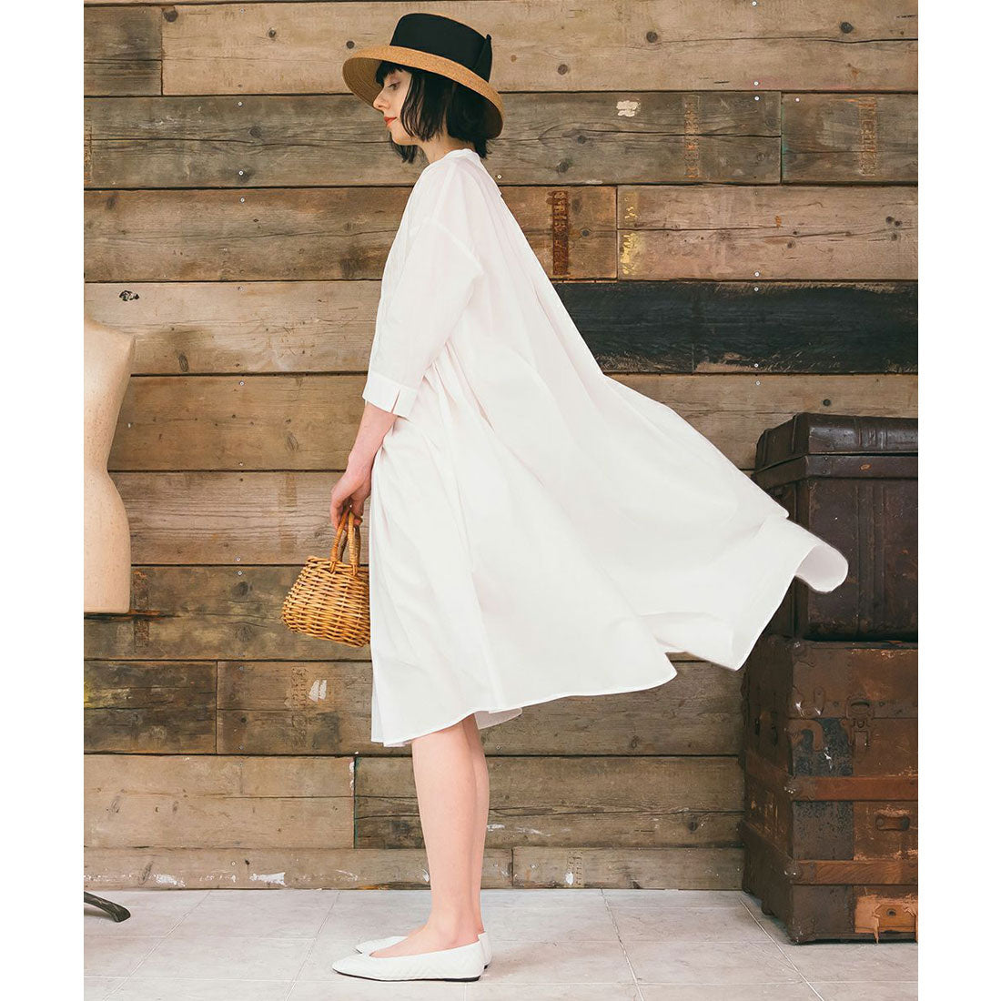 Couple Coeur Pintuck Volume Shirt Dress 【Washable】