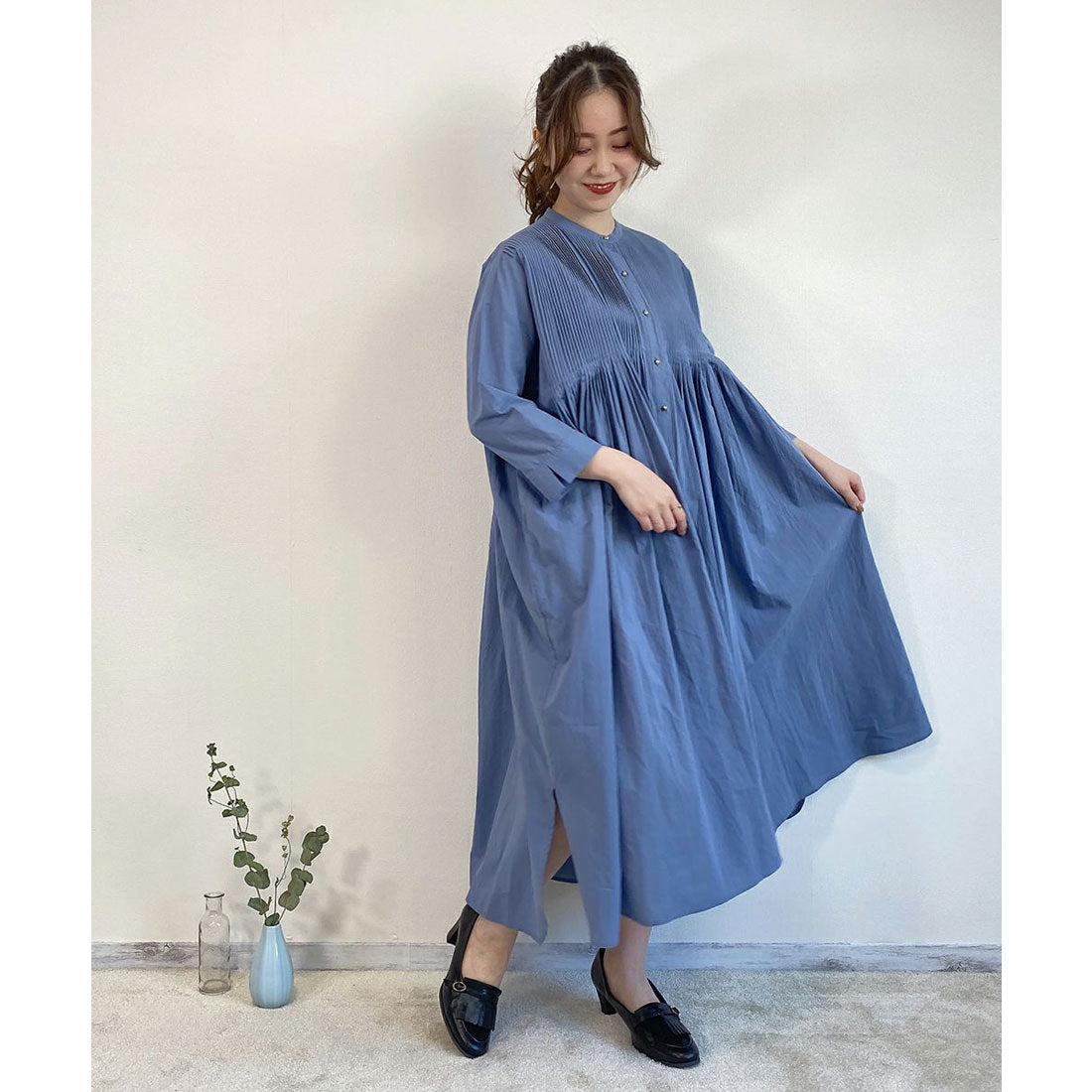 Couple Coeur Pintuck Volume Shirt Dress 【Washable】