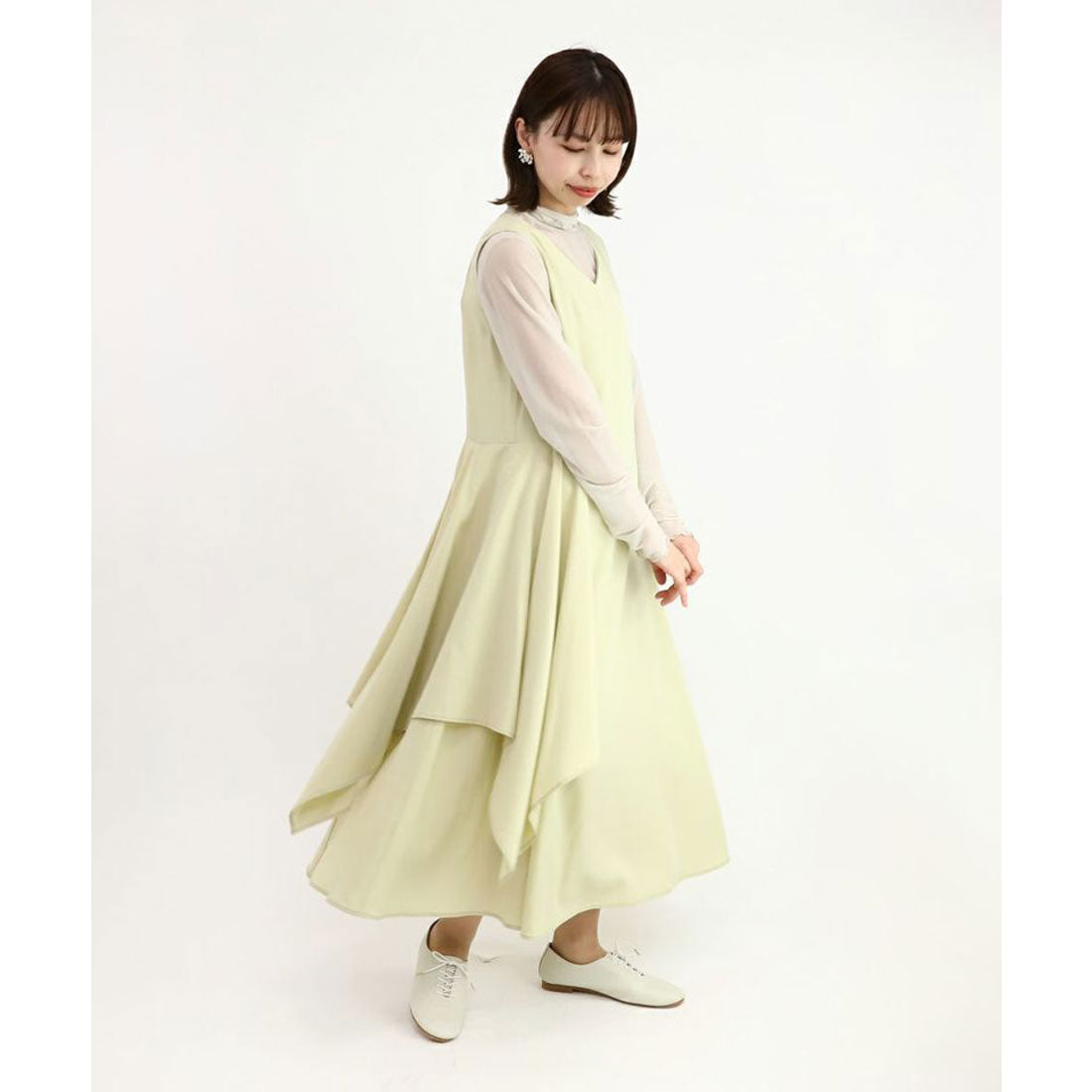 クープルクール COUPE LE COEUR アシンメトリードレープフレアーワンピース