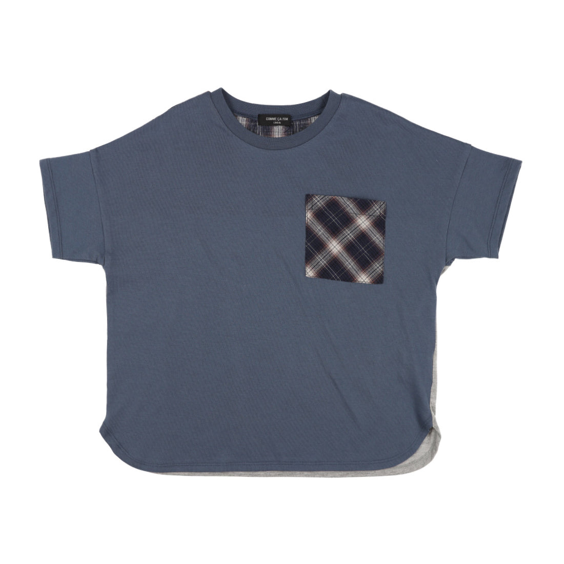 コムサイズム COMME CA ISM ワッシャーチェック使い 半袖Tシャツ （ネイビー） ネイビー