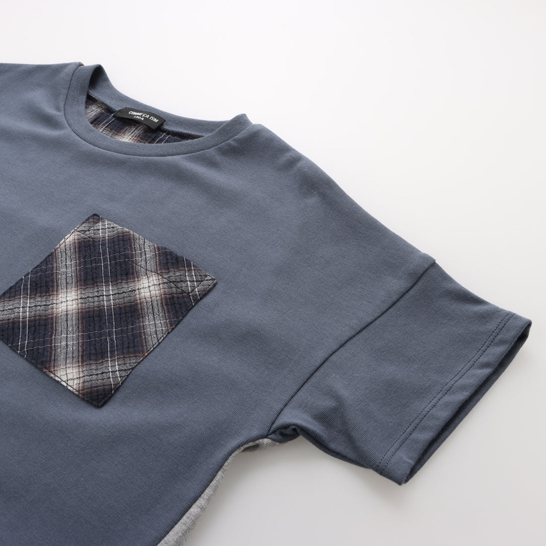 コムサイズム COMME CA ISM ワッシャーチェック使い 半袖Tシャツ （ネイビー） ネイビー