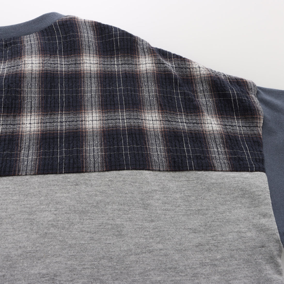 コムサイズム COMME CA ISM ワッシャーチェック使い 半袖Tシャツ （ネイビー） ネイビー