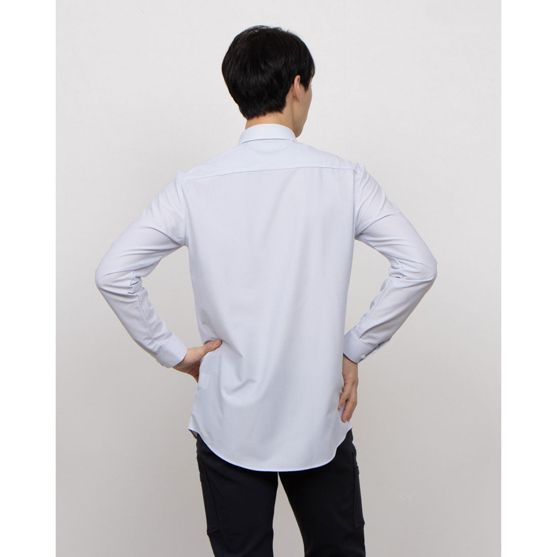 コムサイズム COMME CA ISM ポリエステル トリコット ストライプ ドレスシャツ