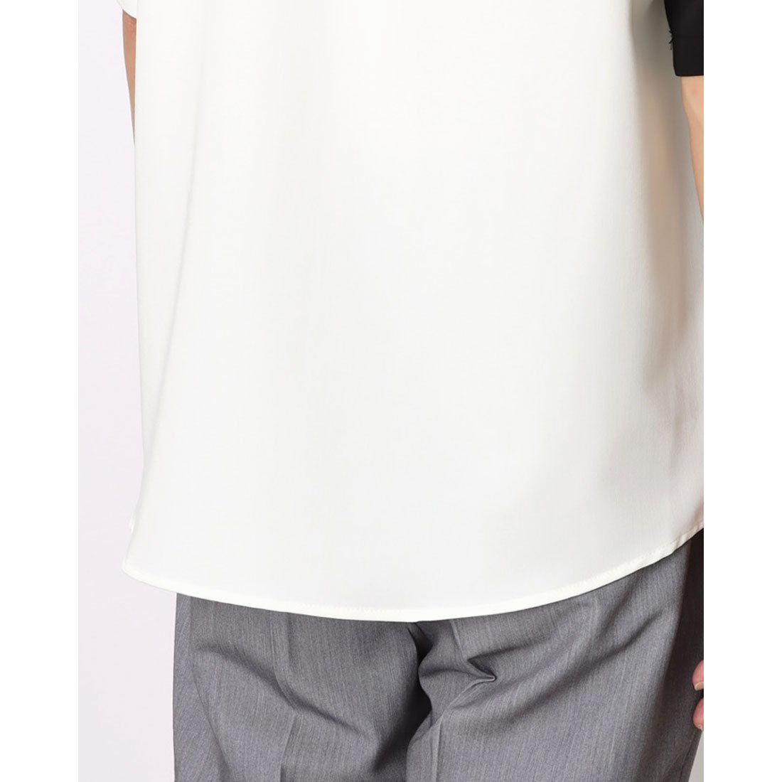 コムサイズム COMME CA ISM ウールライク バンドカラーブロッキング半袖シャツ （ブラック） ブラック