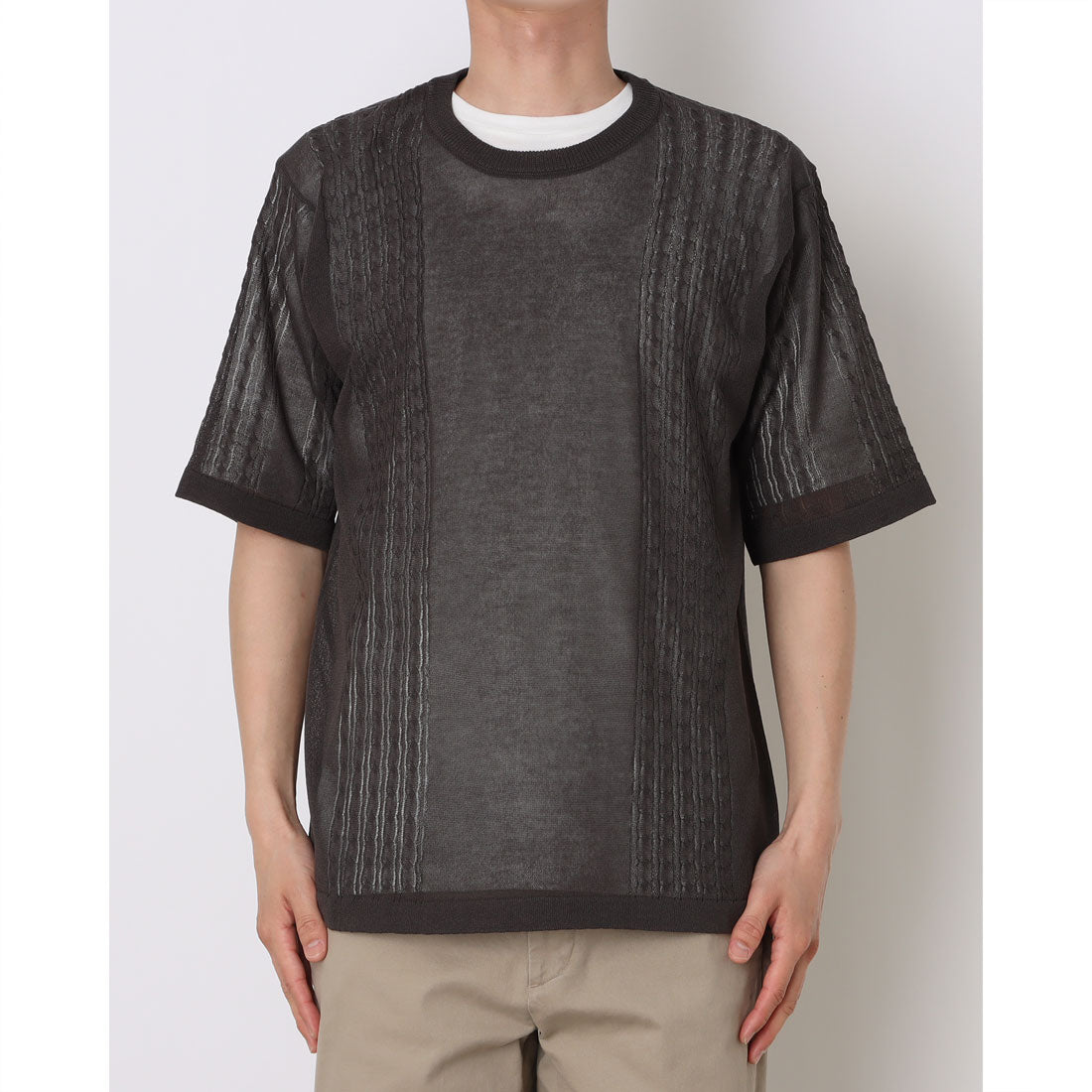 コムサイズム COMME CA ISM [セットアイテム]リネンライクケーブル クルーネックニット＋T/C天竺Tシャツ （チャコール） チャコール