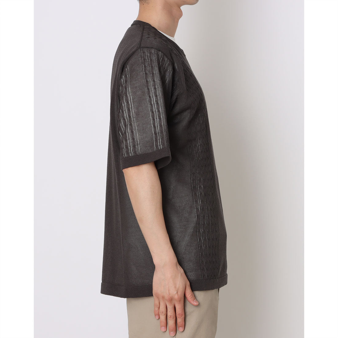 コムサイズム COMME CA ISM [セットアイテム]リネンライクケーブル クルーネックニット＋T/C天竺Tシャツ （チャコール） チャコール