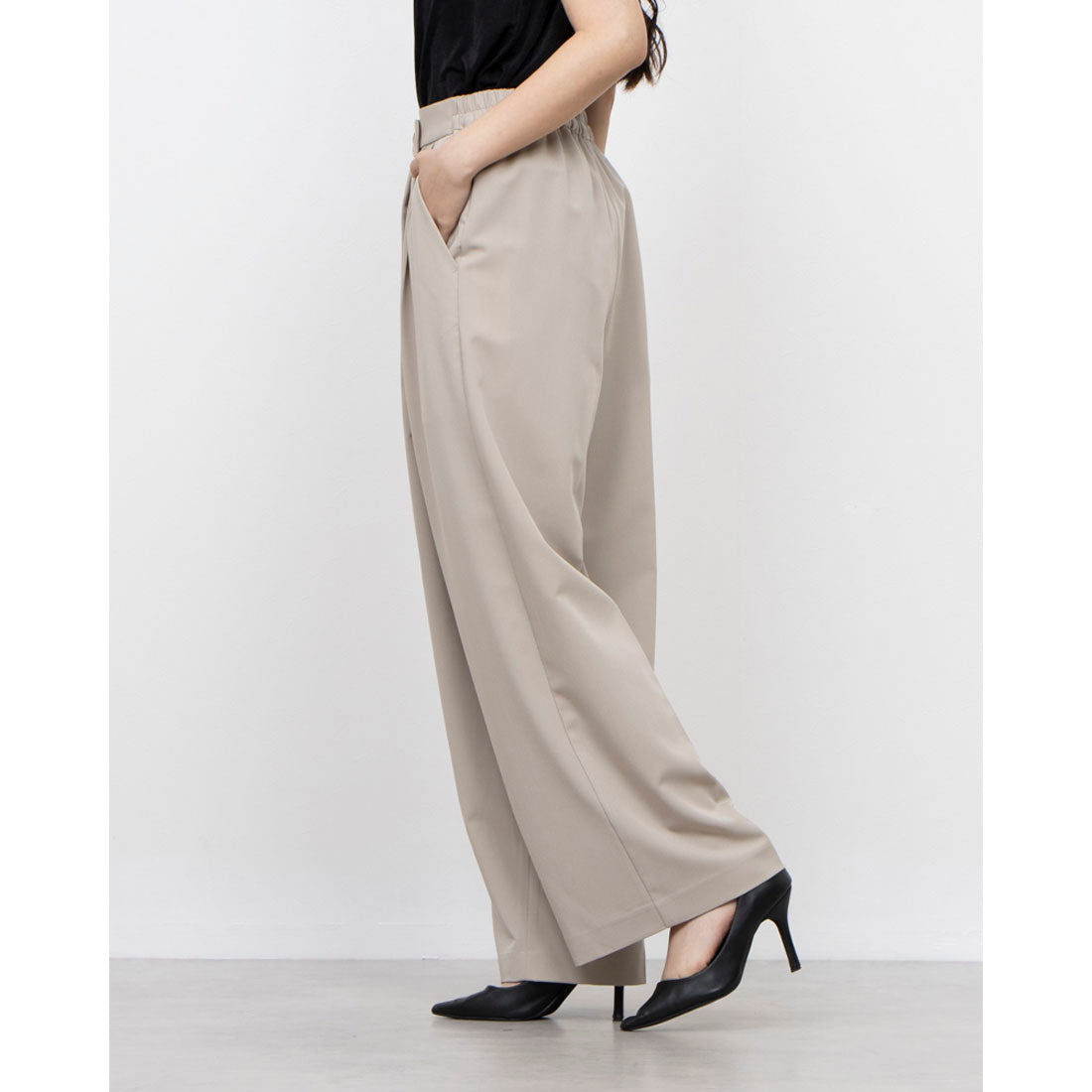 COMME CA ISM Polyester Rayon Stretch Wrap-Style Wide Pants