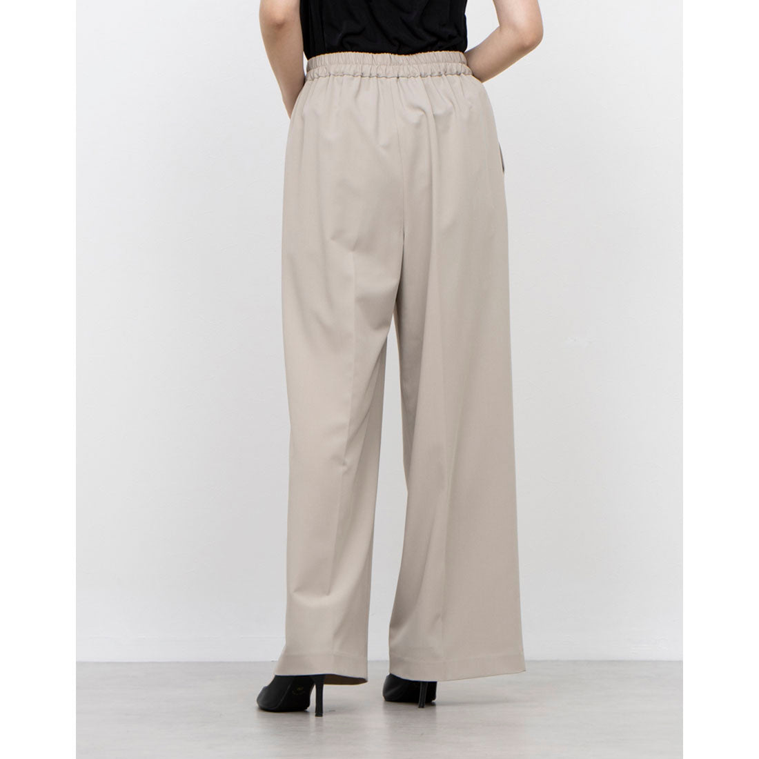 COMME CA ISM Polyester Rayon Stretch Wrap-Style Wide Pants