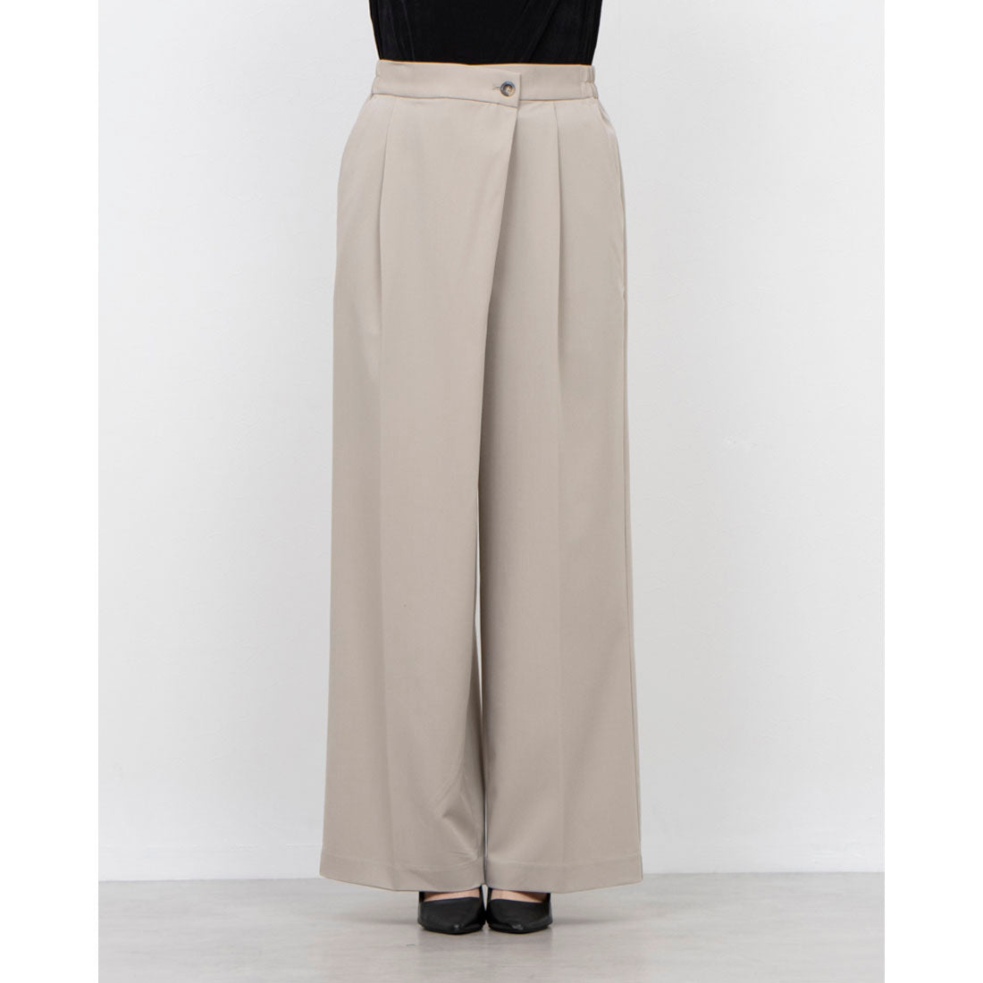 COMME CA ISM Polyester Rayon Stretch Wrap-Style Wide Pants