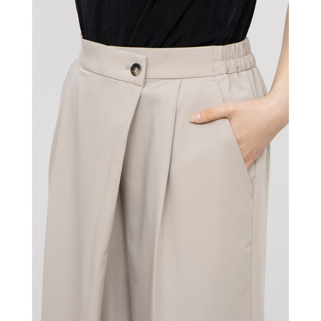 COMME CA ISM Polyester Rayon Stretch Wrap-Style Wide Pants