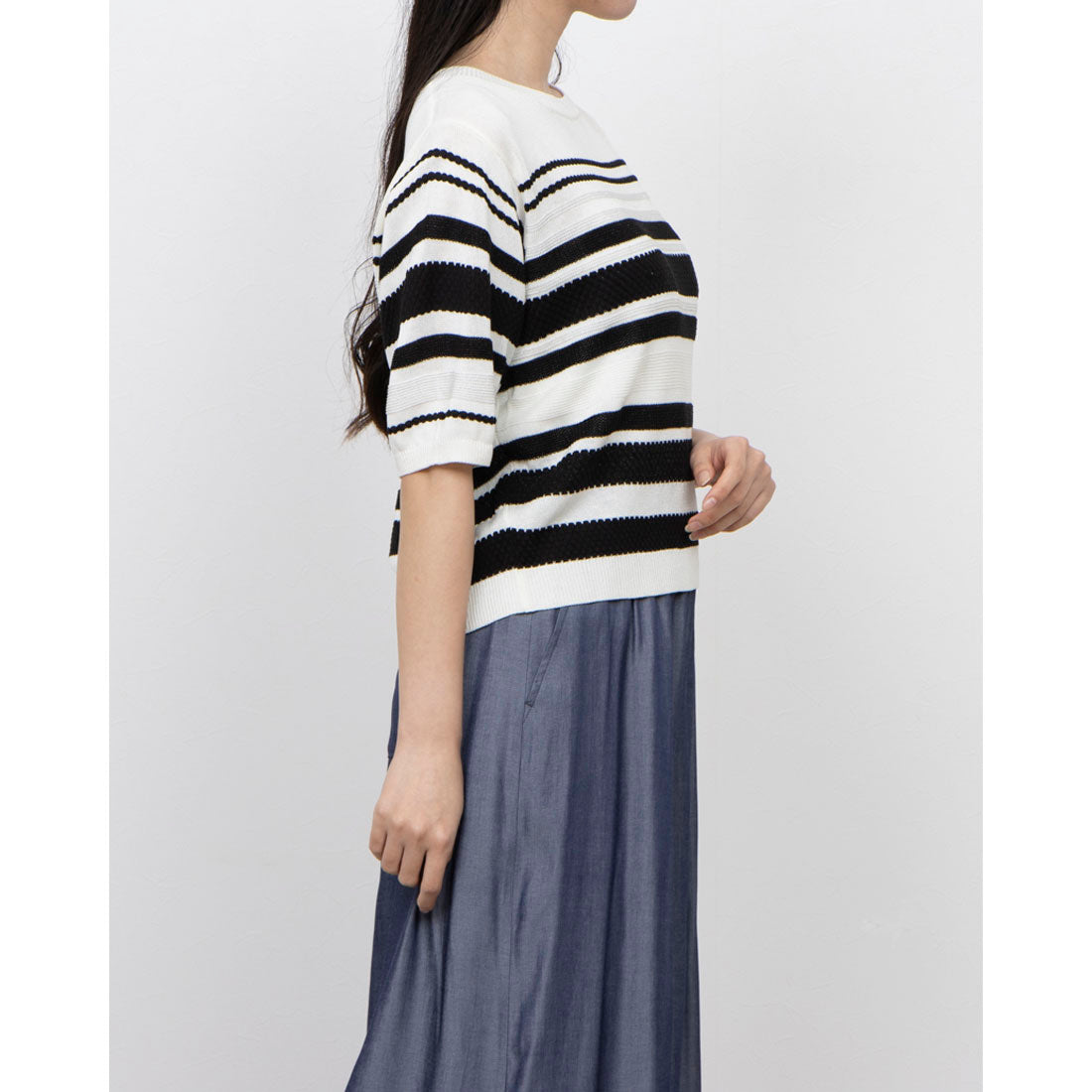 COMME CA ISM Random Stripe 5-Minute Sleeve Knit
