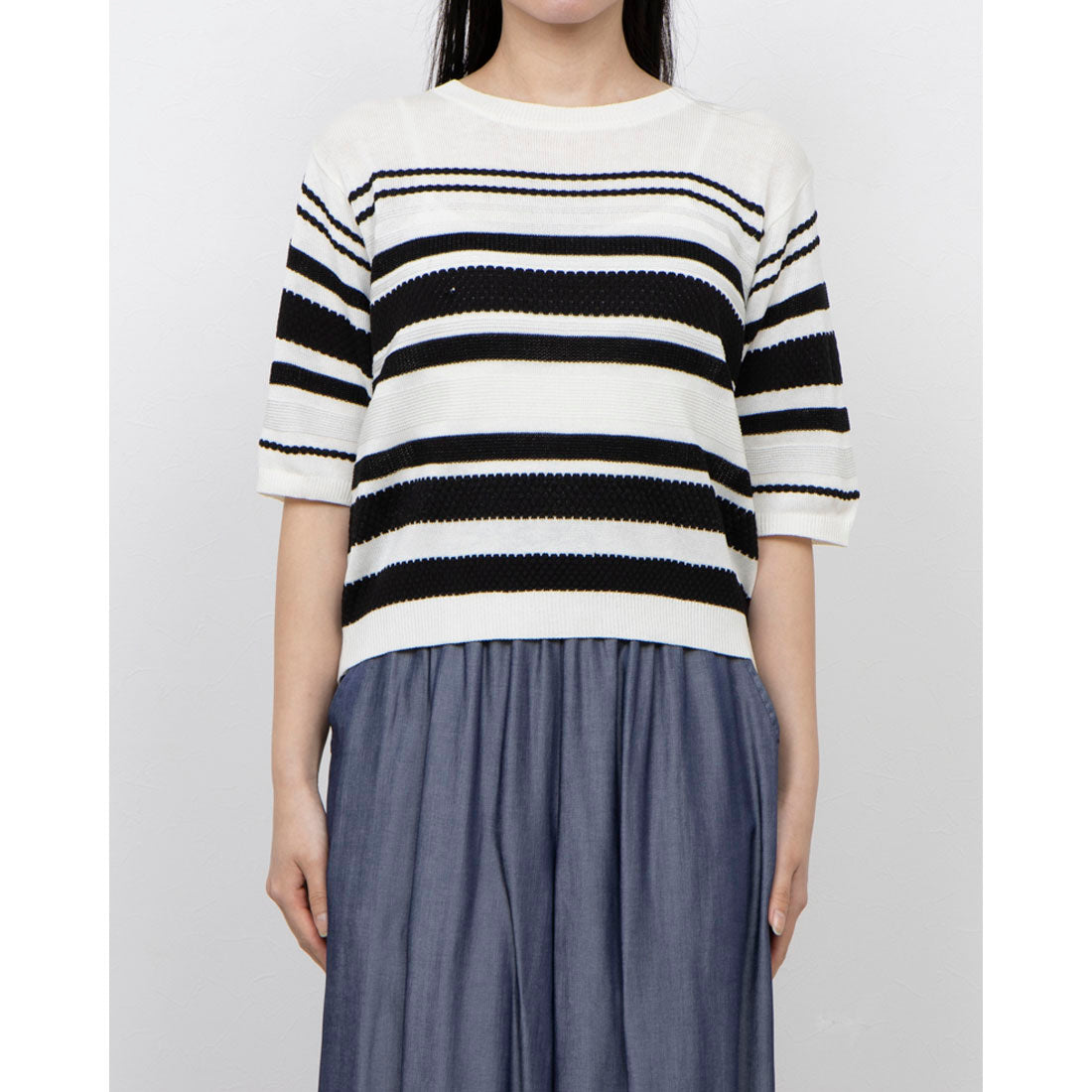 COMME CA ISM Random Stripe 5-Minute Sleeve Knit