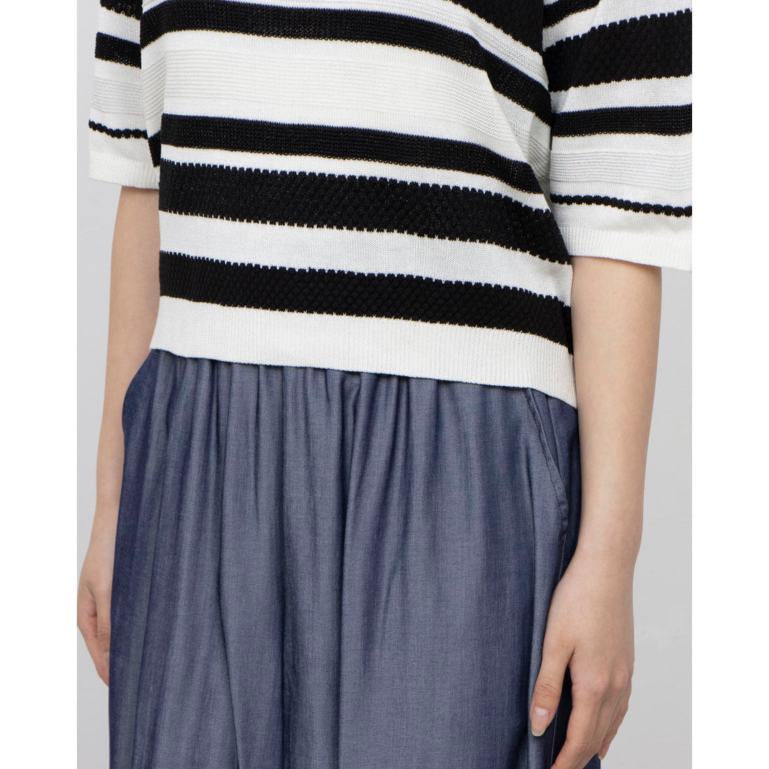 COMME CA ISM Random Stripe 5-Minute Sleeve Knit