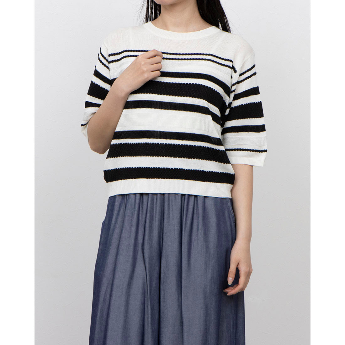 COMME CA ISM Random Stripe 5-Minute Sleeve Knit