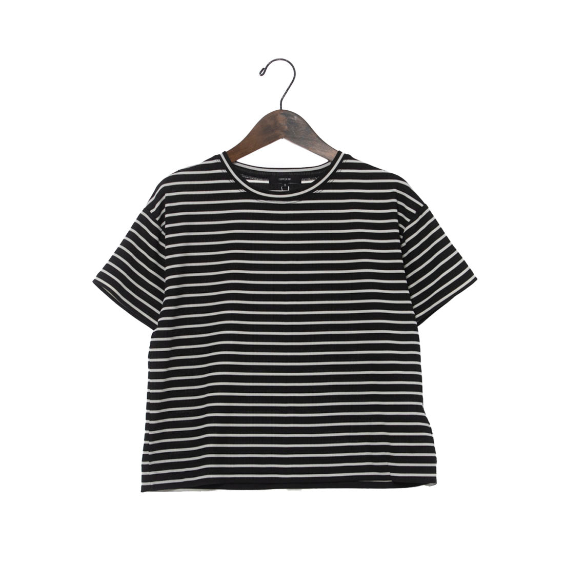 コムサイズム COMME CA ISM ボーダー クロップドTシャツ （ブラック×アイボリー） ブラック×アイボリー