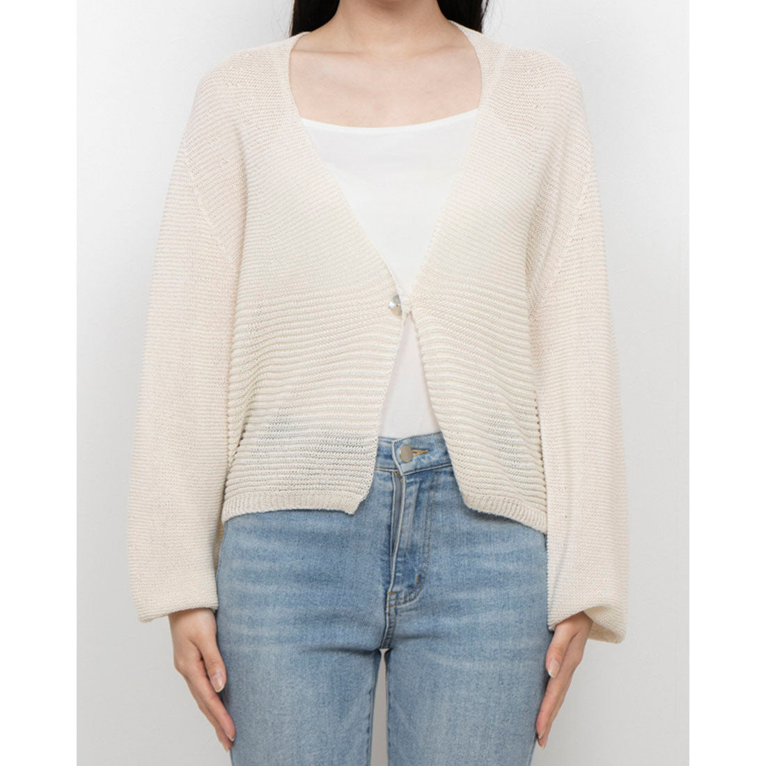 コムサイズム COMME CA ISM 日本製 ホールガーメント  和紙カーディガン （ホワイト） ホワイト