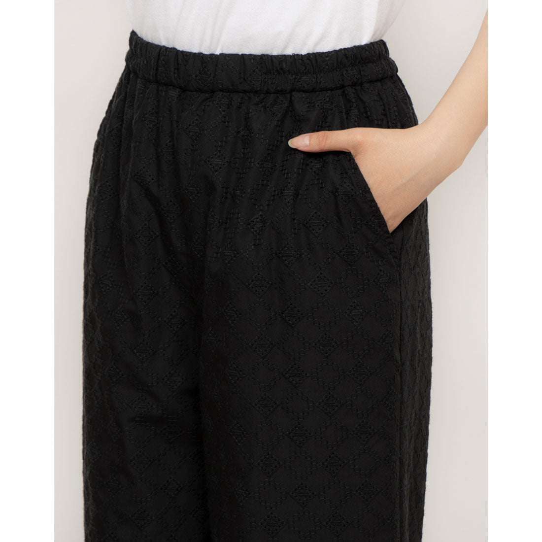 コムサイズム COMME CA ISM エンブロイダリーレース ワイドパンツ （ブラック） ブラック