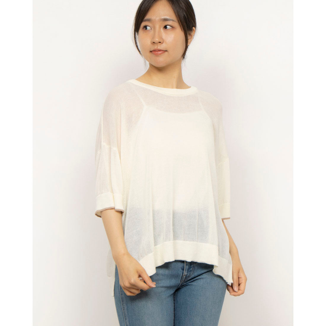コムサイズム COMME CA ISM 前後2WAY シアー配色ニットT （アイボリー） アイボリー