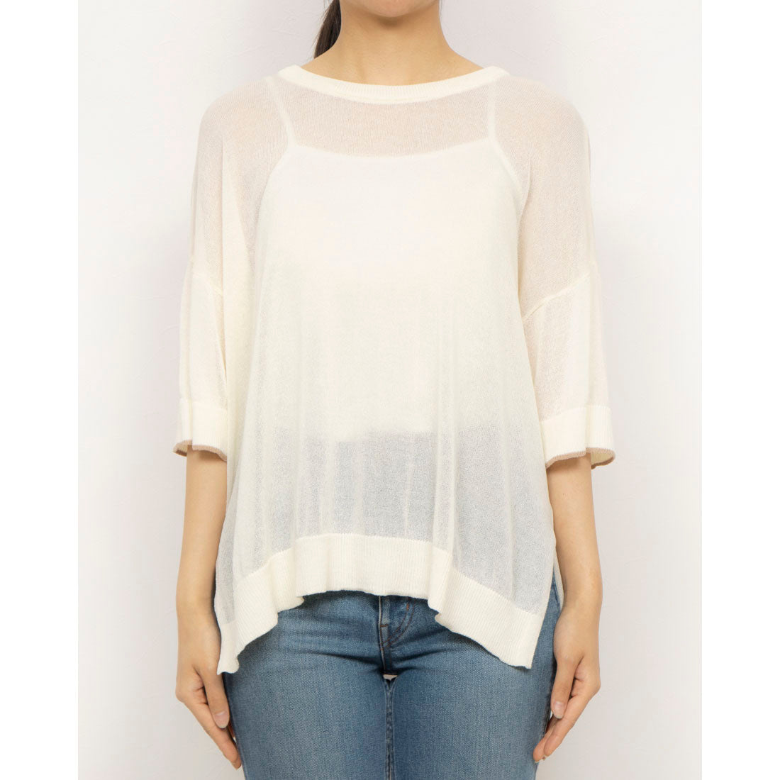 コムサイズム COMME CA ISM 前後2WAY シアー配色ニットT （アイボリー） アイボリー