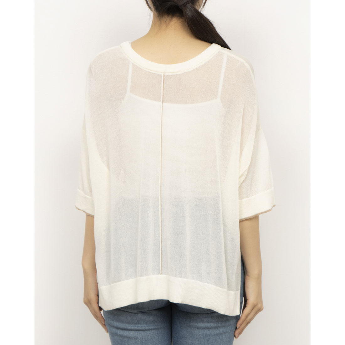 コムサイズム COMME CA ISM 前後2WAY シアー配色ニットT （アイボリー） アイボリー