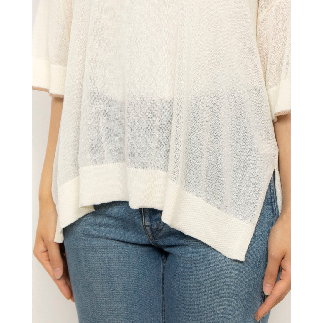 コムサイズム COMME CA ISM 前後2WAY シアー配色ニットT （アイボリー） アイボリー