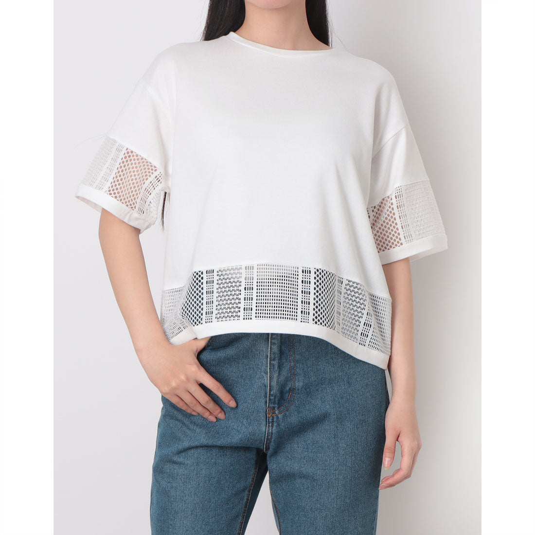 コムサイズム COMME CA ISM レースコンビ Tシャツ （ホワイト） ホワイト