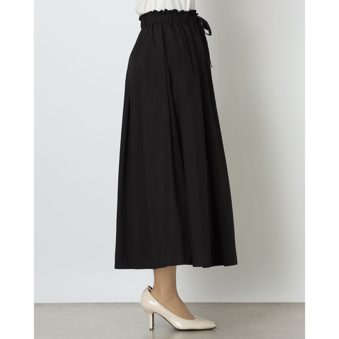 COMME CA ISM polyester taffeta pleated gather flare skirt