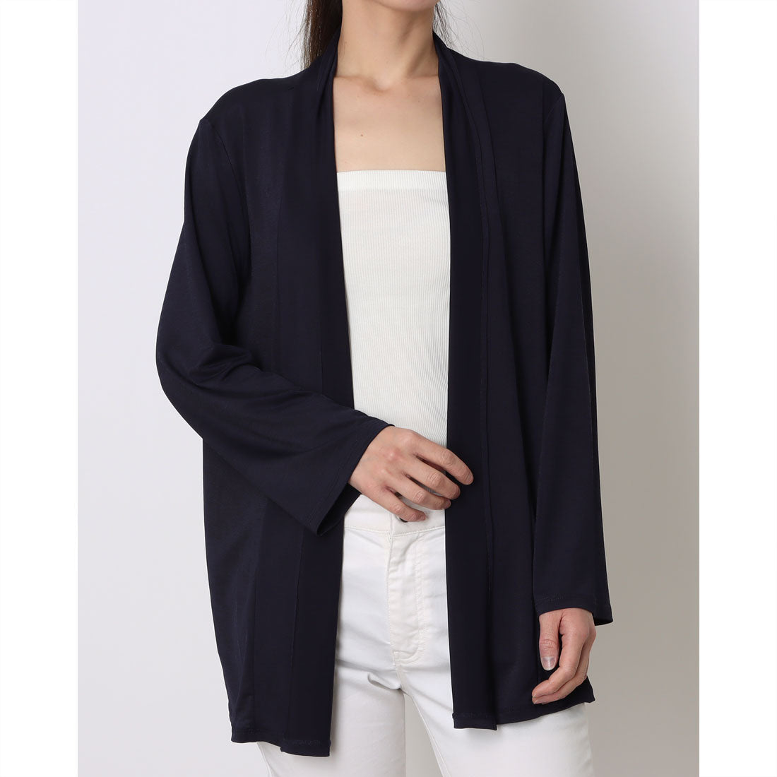 コムサイズム COMME CA ISM 【接触冷感・UVカット・防シワ】夏定番の着流しカーディガン （ネイビー） ネイビー