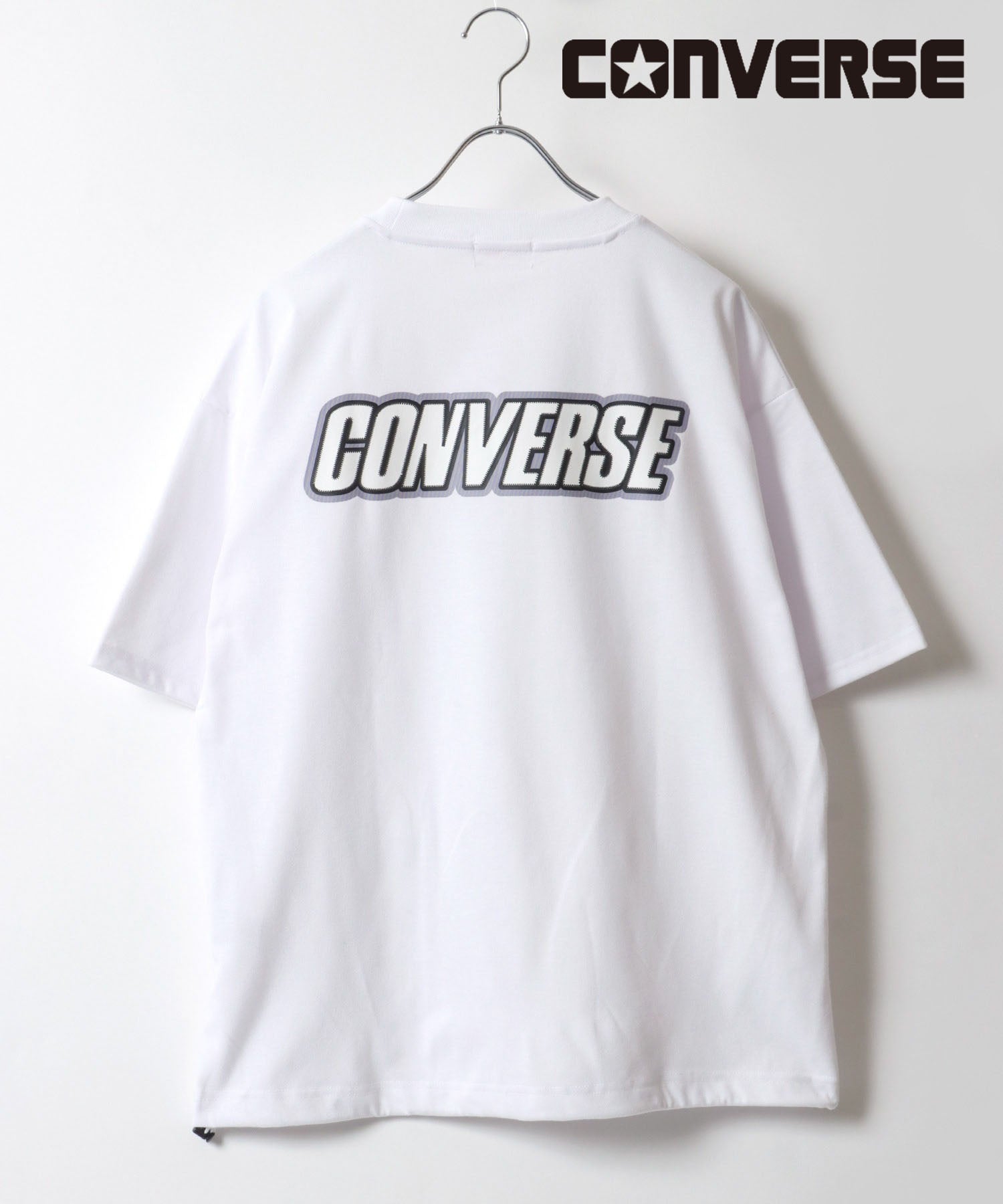 コンバース CONVERSE UVカット 接触冷感 シューズイラストバックプリント 裾ドローコード付半袖Tシャツ レディース メンズ （ホワイト系その他2） ホワイト系その他2