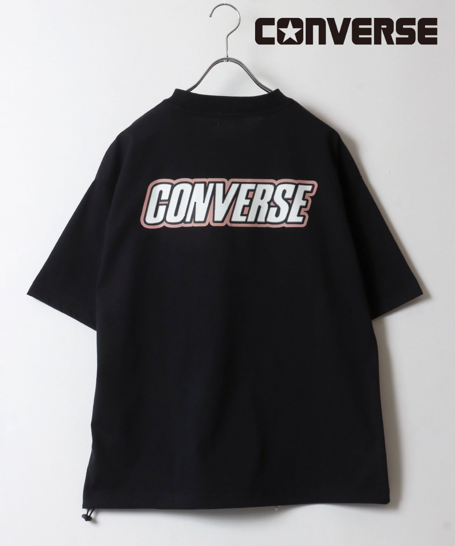 コンバース CONVERSE UVカット 接触冷感 シューズイラストバックプリント 裾ドローコード付半袖Tシャツ レディース メンズ （ブラック系その他2） ブラック系その他2