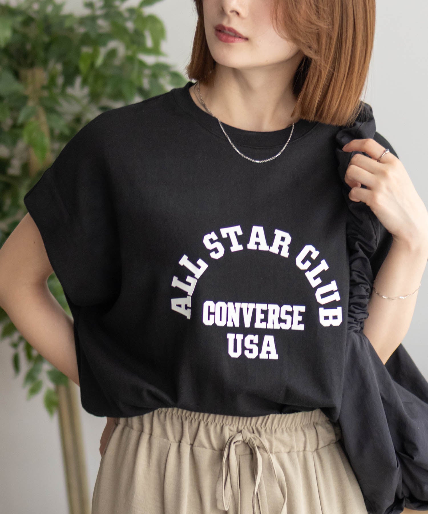 コンバース CONVERSE ポンチ素材 ボックスシルエットTシャツ （ベージュ） ベージュ