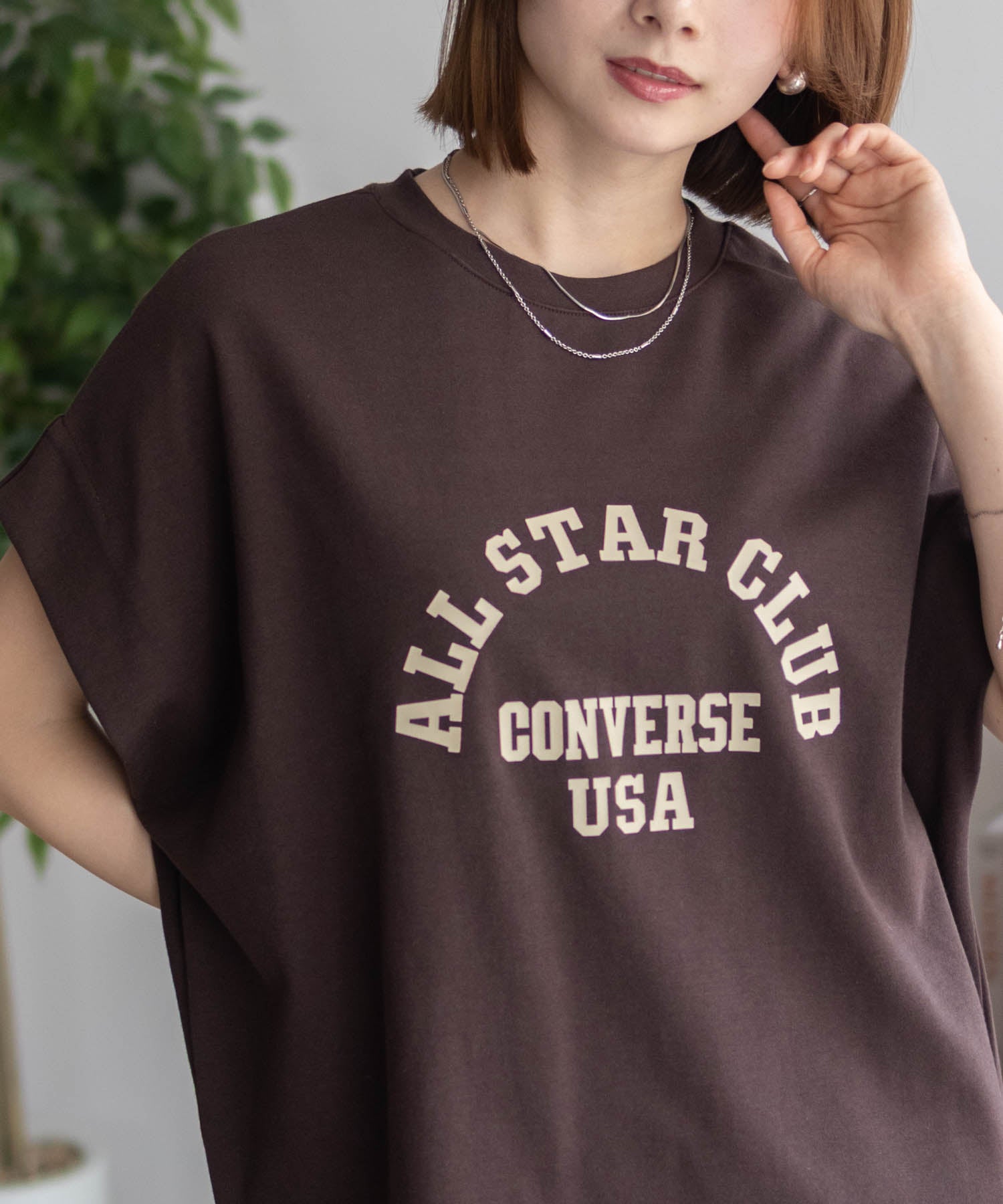 コンバース CONVERSE ポンチ素材 ボックスシルエットTシャツ （ベージュ） ベージュ
