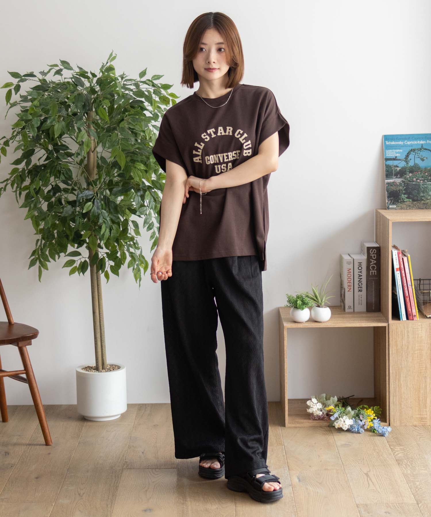 コンバース CONVERSE ポンチ素材 ボックスシルエットTシャツ （ベージュ） ベージュ
