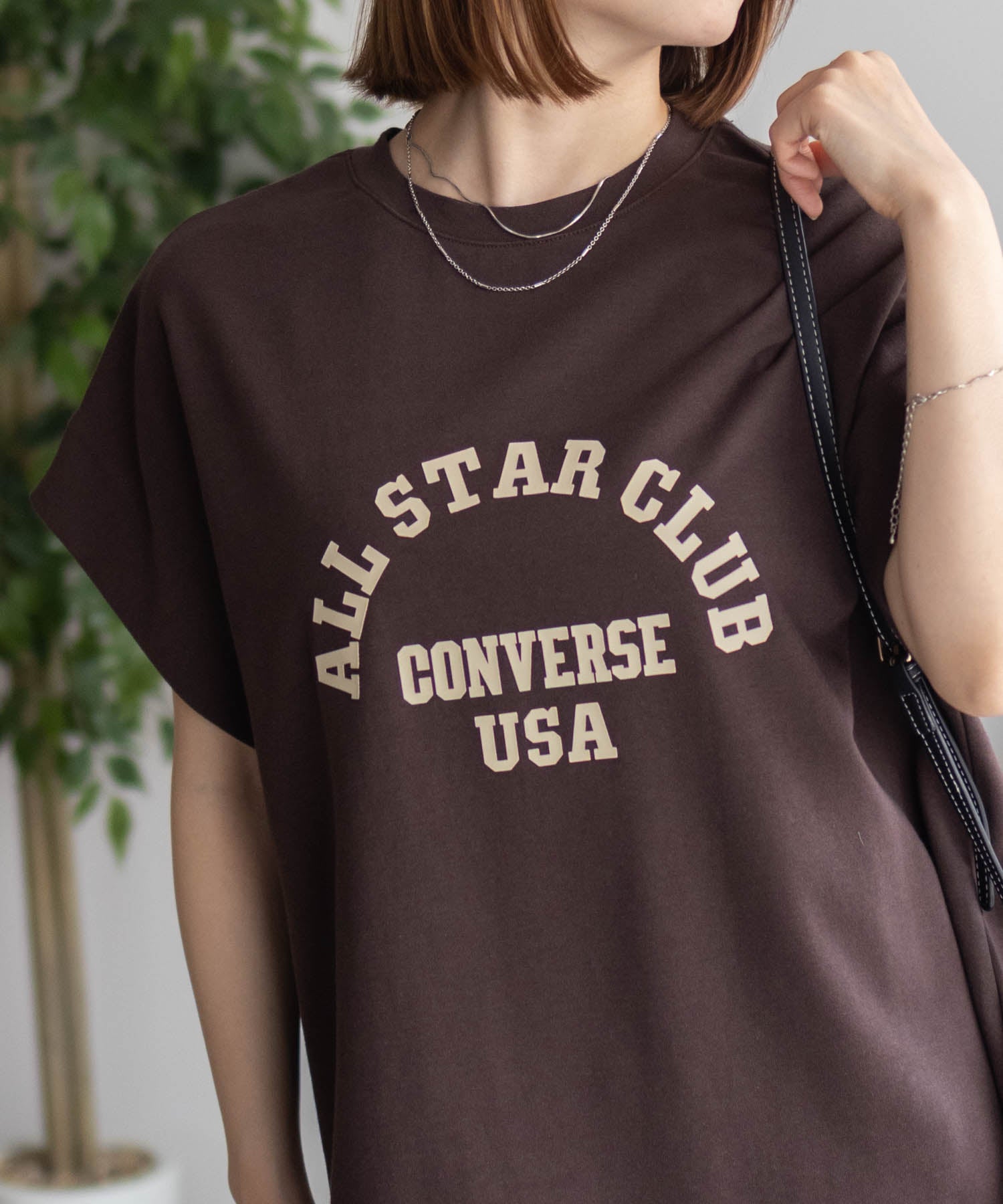 コンバース CONVERSE ポンチ素材 ボックスシルエットTシャツ （ブラウン） ブラウン