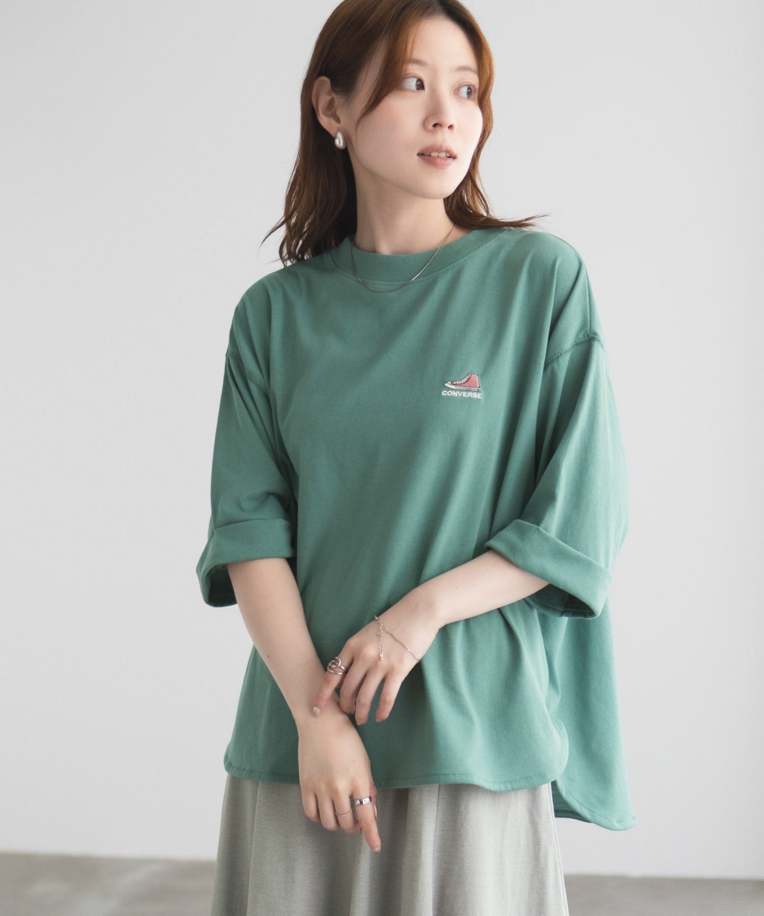 コンバース CONVERSE 袖ロールアップTシャツ （ブルーグリーン） ブルーグリーン