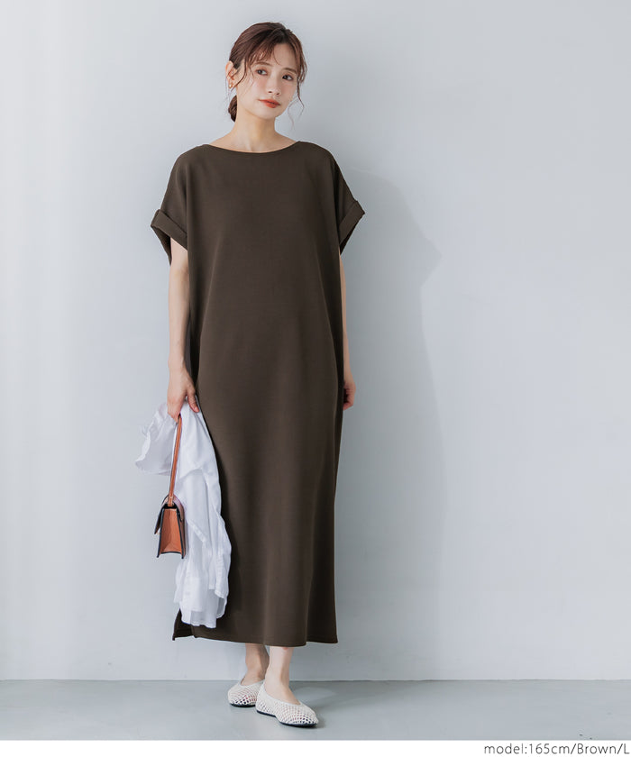 コカ coca エンボス加工ボートネックロングワンピース（Black） Black