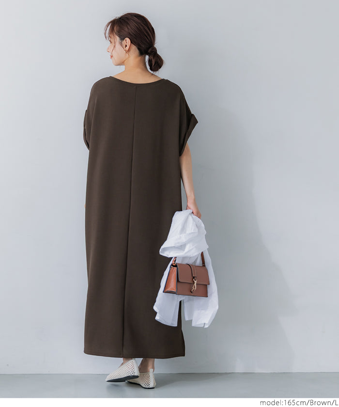 コカ coca エンボス加工ボートネックロングワンピース（Black） Black