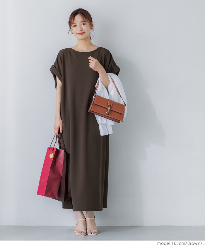 コカ coca エンボス加工ボートネックロングワンピース（Black） Black