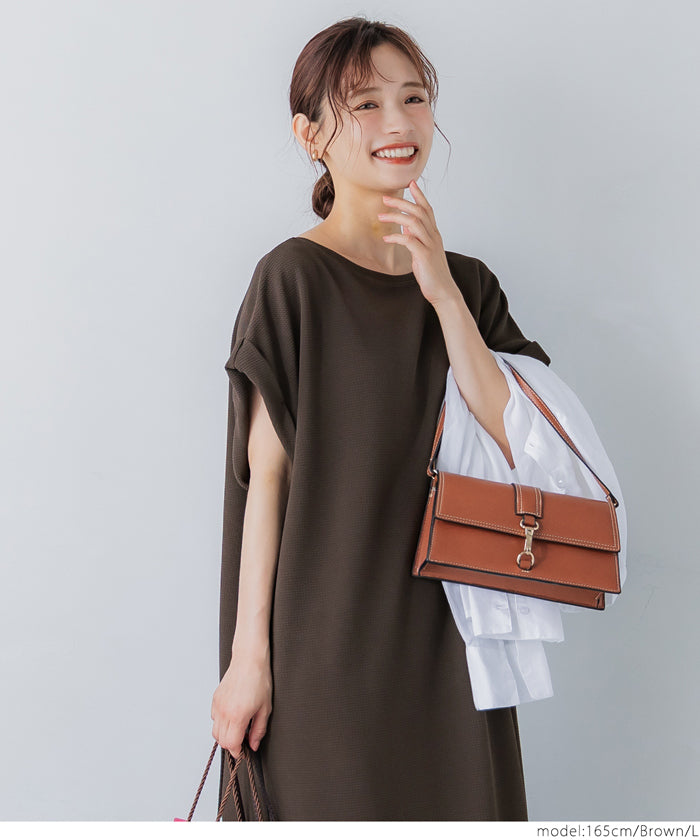 コカ coca エンボス加工ボートネックロングワンピース（Black） Black