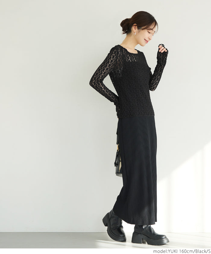 コカ coca ストレッチチュールレース トップス （Black） Black