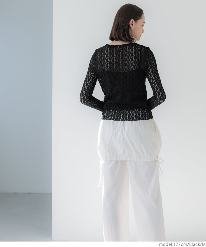 コカ coca ストレッチチュールレース トップス （Black） Black
