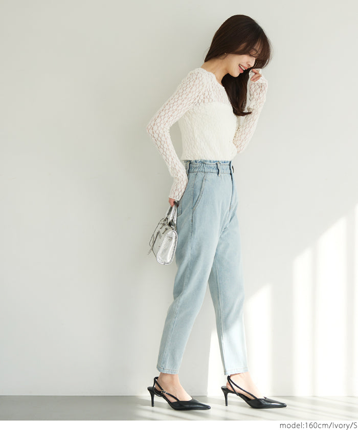 コカ coca ストレッチチュールレース トップス （Black） Black