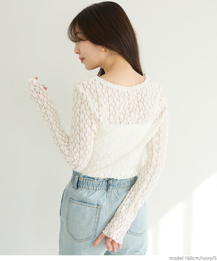コカ coca ストレッチチュールレース トップス （Black） Black