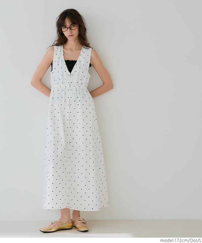 coca Coca Parifuwa V-Neck Zipper Jumper Skirt