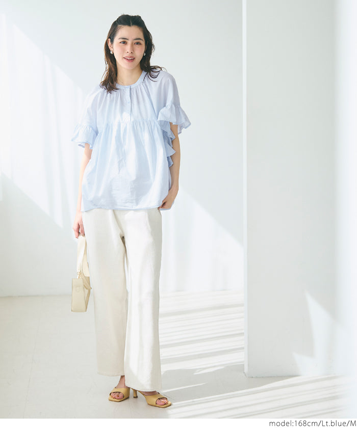 coca gauze sleeve frill blouse